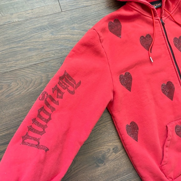 NYC Beyond Lost Embroidered Red & Black Heart Detailed Full Zip Hoodie Women’s L - Picture 2 of 7